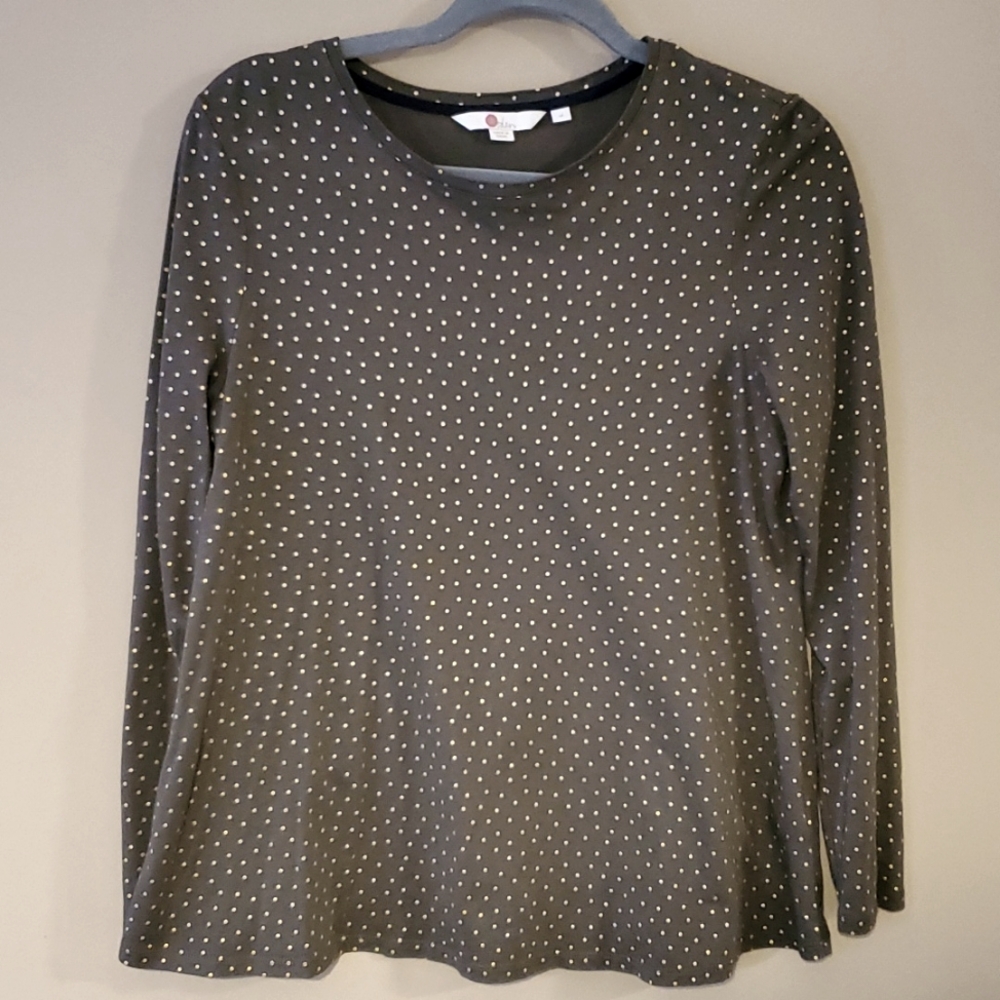 Boden Polkadot Long sleeve In Green T-shirt Size M